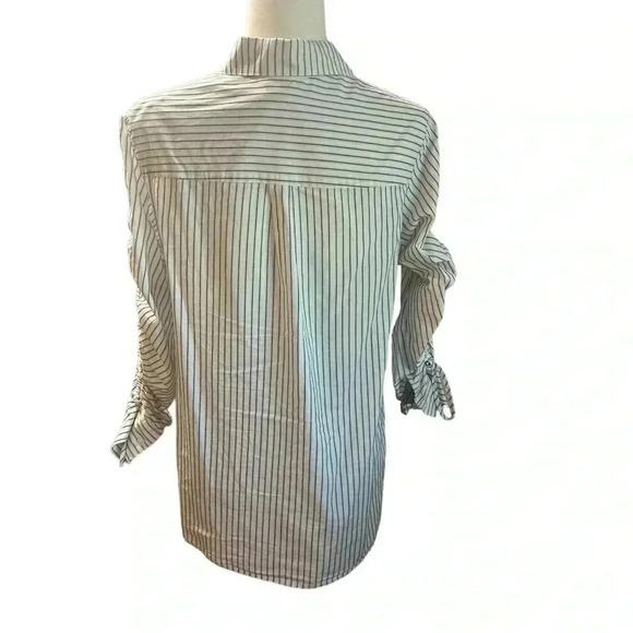 CAbi Linear Shirt Classic Black White Stripe Long Ruched Sleeves size M - Picture 4 of 8